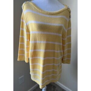 CJ Banks Yellow & White Striped 3/4 Sleeve Sweater 1X Womens Knit Top